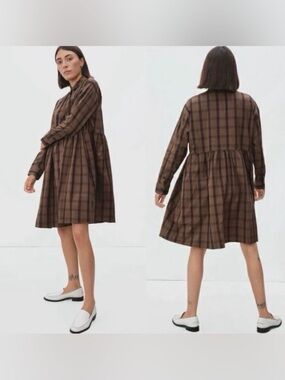 Everlane The Field Dress in Mocha Plaid size Small
